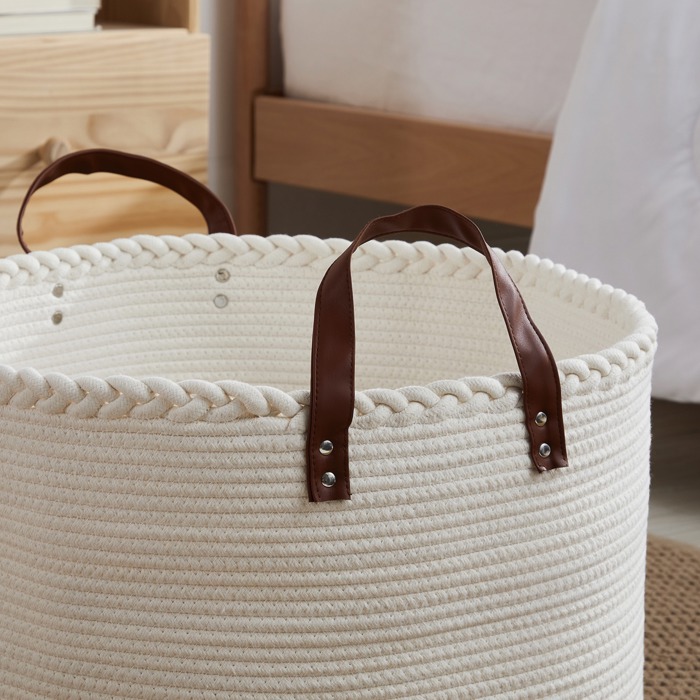 XLarge Cotton Rope Laundry Hamper with Leather Handles