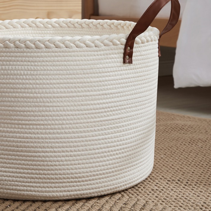 XLarge Cotton Rope Laundry Hamper with Leather Handles