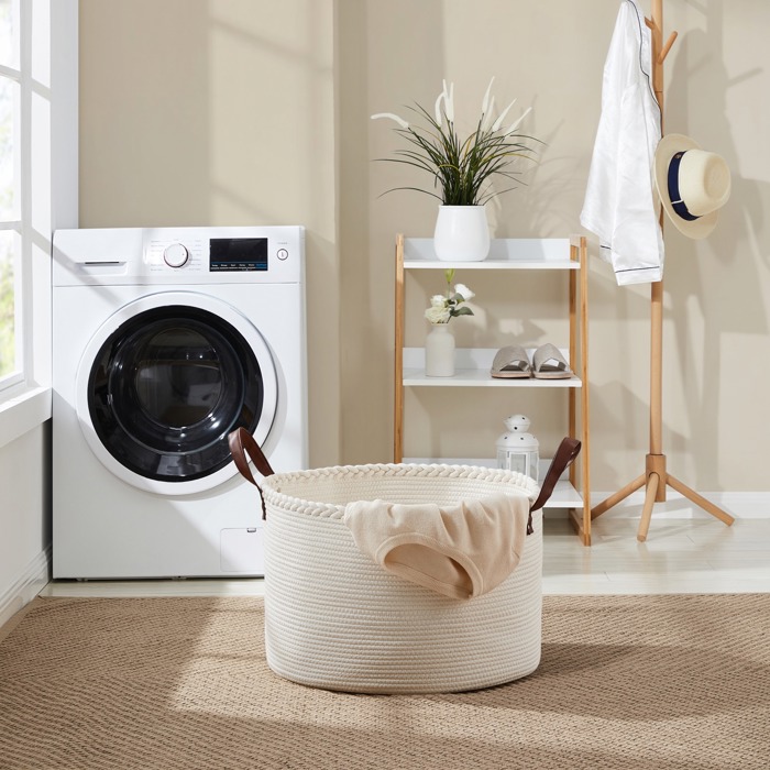 XLarge Cotton Rope Laundry Hamper with Leather Handles