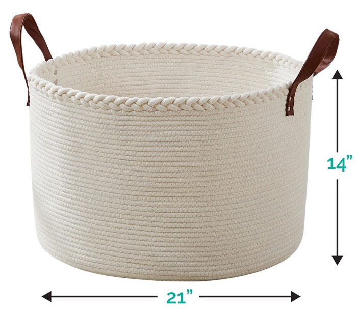 XLarge Cotton Rope Laundry Hamper with Leather Handles