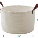 Beige XLarge Cotton Rope Laundry Hamper with Leather Handles