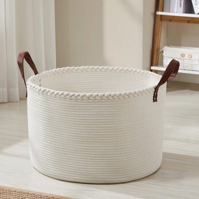 XLarge Cotton Rope Laundry Hamper with Leather Handles