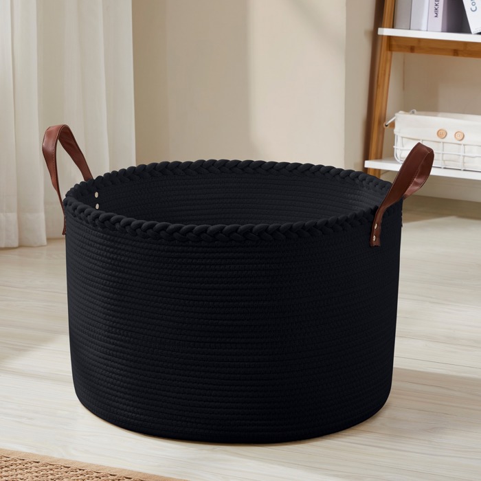 XLarge Cotton Rope Laundry Hamper with Leather Handles