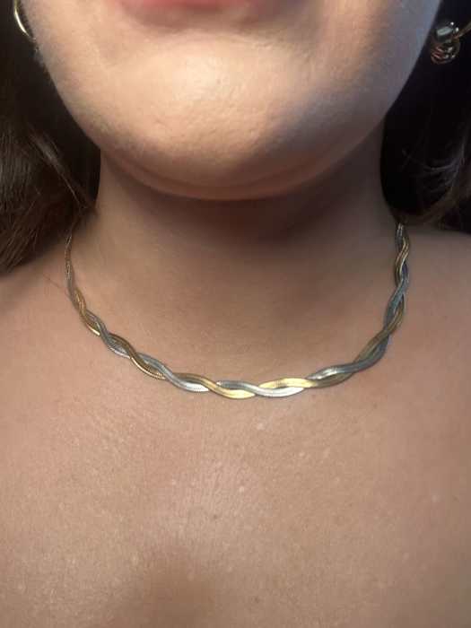 MIxed Herringbone Necklace 14K Gold Plated and Stainless Steel