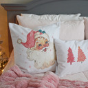  Christmas Pillow Cover, Vintage Santa, Pink Santa, Pink Tree Pillow, Christmas Pillows, Pink Christmas
