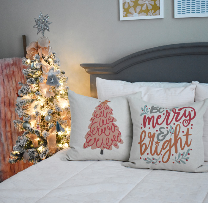 Christmas Pillow Cover, Vintage Santa, Pink Santa, Pink Tree Pillow, Christmas Pillows, Pink Christmas