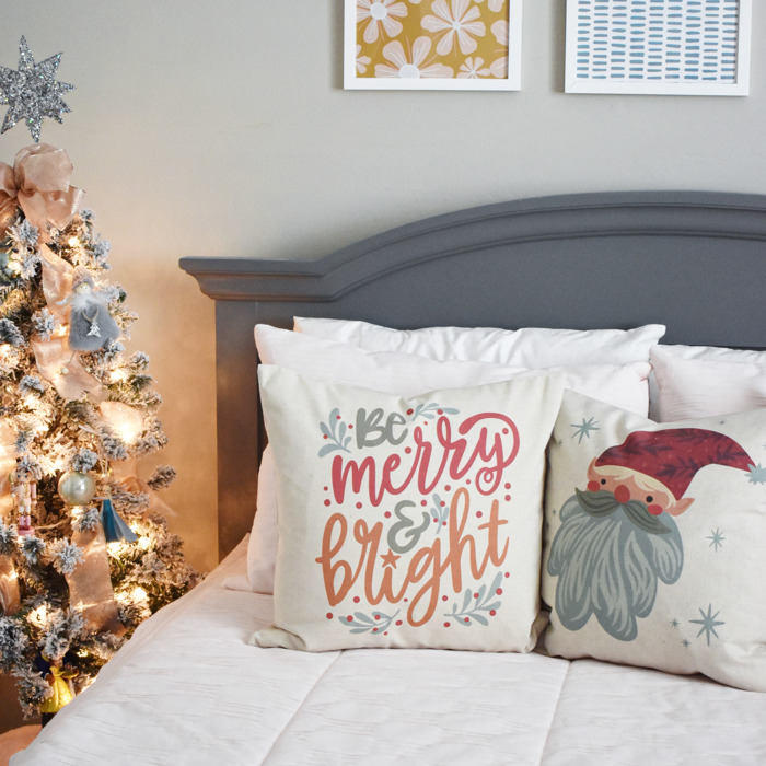 Christmas Pillow Cover, Vintage Santa, Pink Santa, Pink Tree Pillow, Christmas Pillows, Pink Christmas