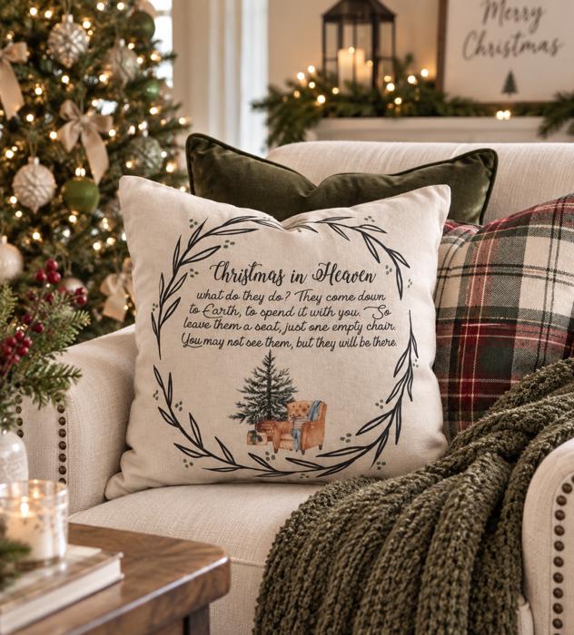Christmas In Heaven, Holiday Remembrance Pillow, Grief Christmas Pillow, Remembrance Chair