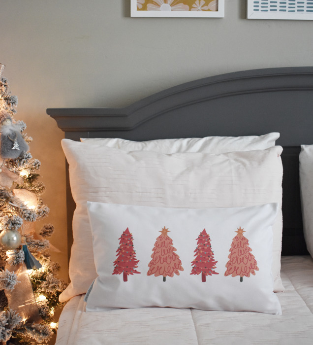 Christmas Pillow Cover, Vintage Santa, Pink Santa, Pink Tree Pillow, Christmas Pillows, Pink Christmas