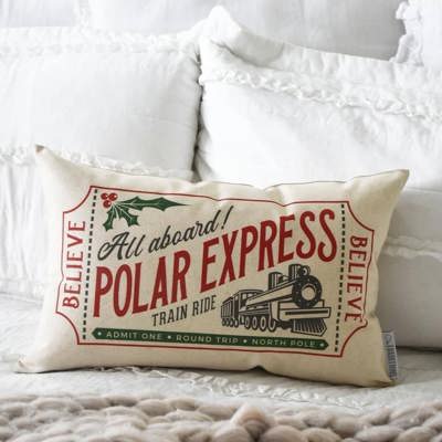 Christmas Pillow Cover ,Christmas Pillows Polar Express Pillow, Vintage Christmas Polar Express Decor, Polar Express Ticket