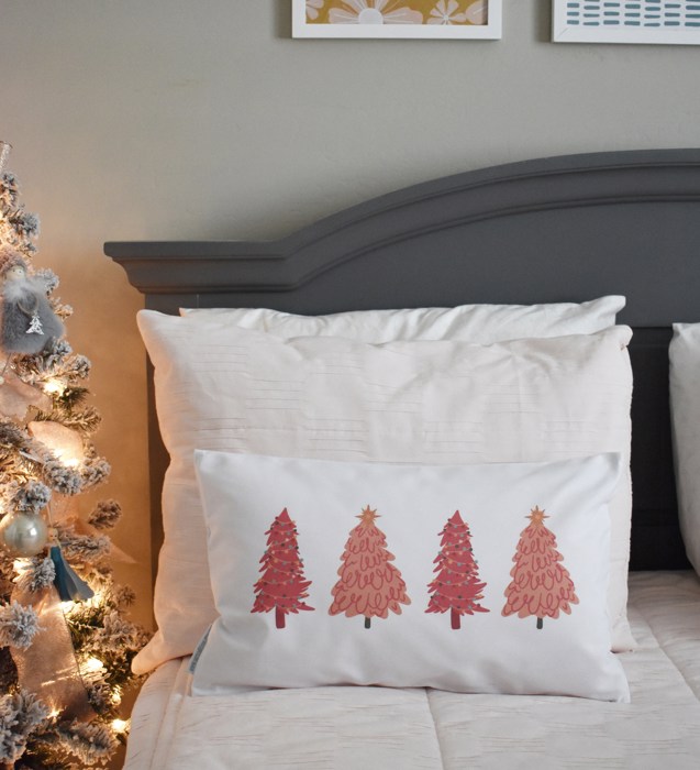 Christmas Pillow Cover, Vintage Santa, Pink Santa, Pink Tree Pillow, Christmas Pillows, Pink Christmas