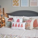  Christmas Pillow Cover, Vintage Santa, Pink Santa, Pink Tree Pillow, Christmas Pillows, Pink Christmas