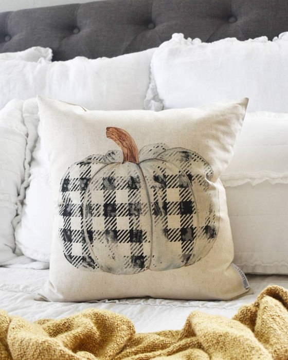 Fall Pillow Cover Plaid Pumpkin Fall Plaid Decor Fall Pillow Pumpkin Pillow Black And White Plaid Buffalo Plaid Fall