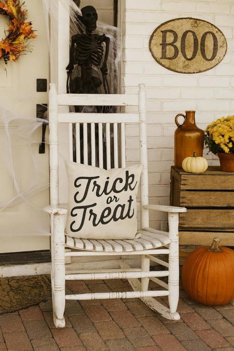 Trick Or Treat Pillow Cover | Halloween Farmhouse Throw Pillow | Rustic Black And White Cushion | Spooky Fall Decorative Pillow