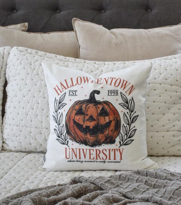 Halloweentown University Pillow Cover | Vintage Pumpkin Halloween Throw Pillow | Spooky Fall Farmhouse Cushion | Halloween Movie Home Decor