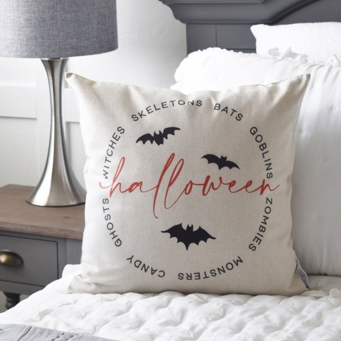 Halloween Pillow Cover With Bats | Spooky Farmhouse Throw Pillow | Skeletons Witches Ghosts Cushion | Rustic Halloween Home Decor