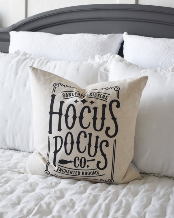Hocus Pocus Co Pillow Cover | Sanderson Sisters Halloween Throw Pillow | Vintage Witch Farmhouse Cushion | Spooky Salem Fall Home Decor
