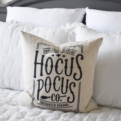 Hocus Pocus Co Pillow Cover | Sanderson Sisters Halloween Throw Pillow | Vintage Witch Farmhouse Cushion | Spooky Salem Fall Home Decor