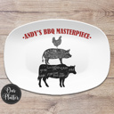  BBQ Grilling Serving Platter | Butcher Cuts - Cow Pig Chicken | Made in the USA