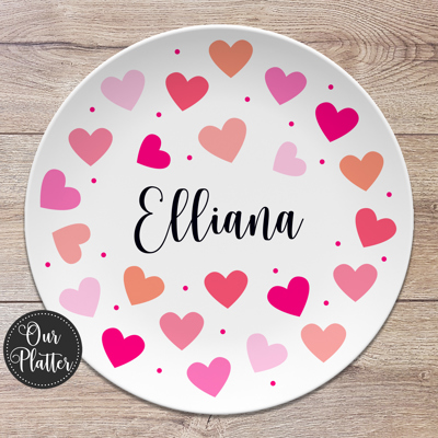 Personalized Hearts Design Custom Plate | Valentine Family Gift for Kids
