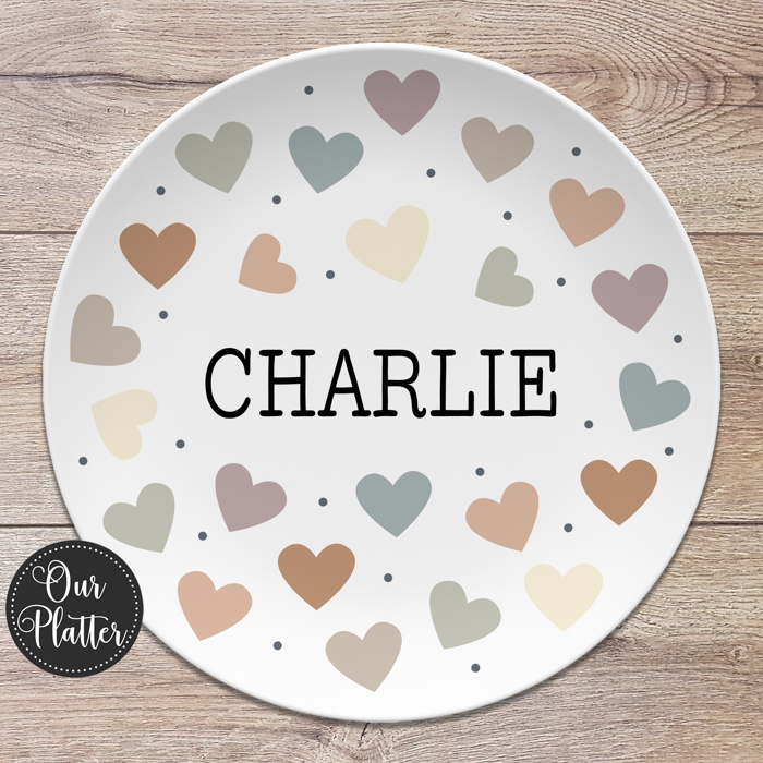 Personalized Hearts Design Custom Plate | Valentine Family Gift for Kids