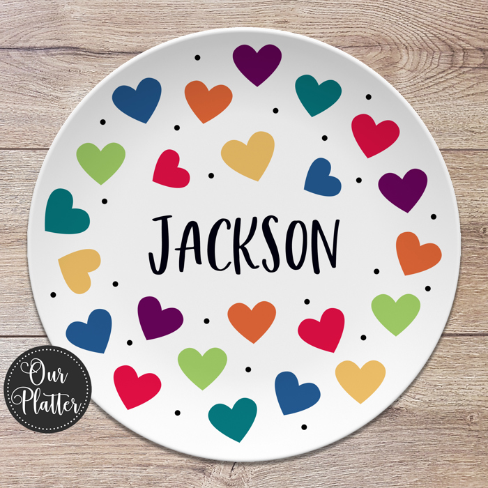 Personalized Hearts Design Custom Plate | Valentine Family Gift for Kids