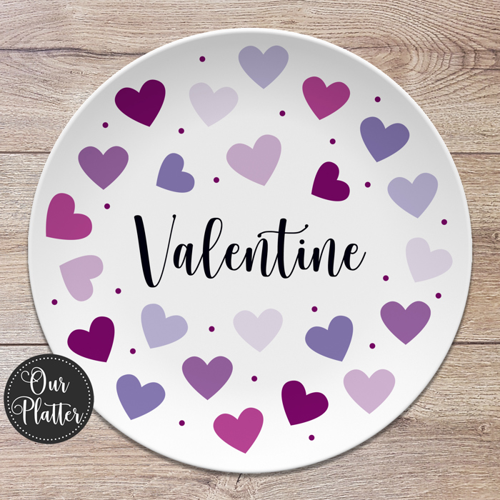 Personalized Hearts Design Custom Plate | Valentine Family Gift for Kids