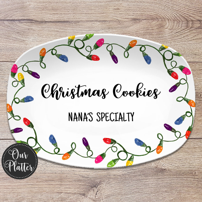 Christmas Lights Holiday Custom Personalized Platter | Christmas Cookies • Feliz Navidad