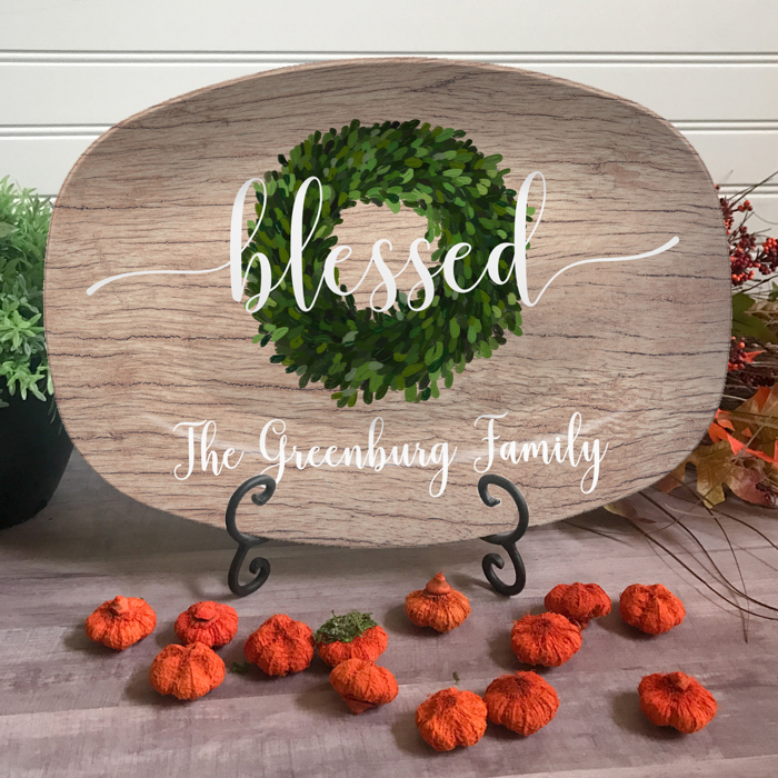 Personalized Family Platter – Custom Holiday Serving Tray, Boxwood Berry Design, Dishwasher Safe Kitchen Gift