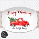 Platter + Plate Stand Vintage Truck Personalized Holiday Platters | Christmas | Hanukkah | Winter Festive | Snowflake Platter