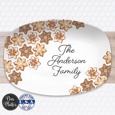 Personalized Cookie Platter | Custom  Family Christmas Plate | Holiday Baking Gift | Snowflake Sugar Cookie Design