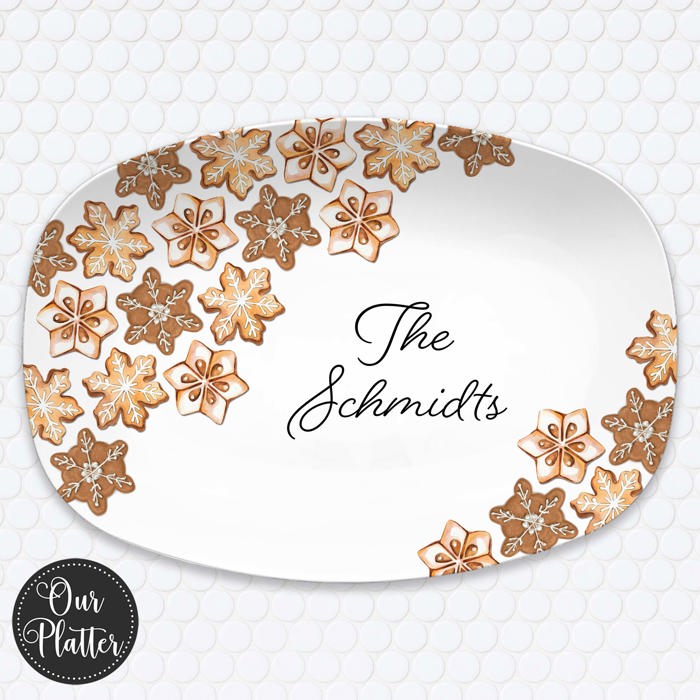Personalized Cookie Platter | Custom  Family Christmas Plate | Holiday Baking Gift | Snowflake Sugar Cookie Design