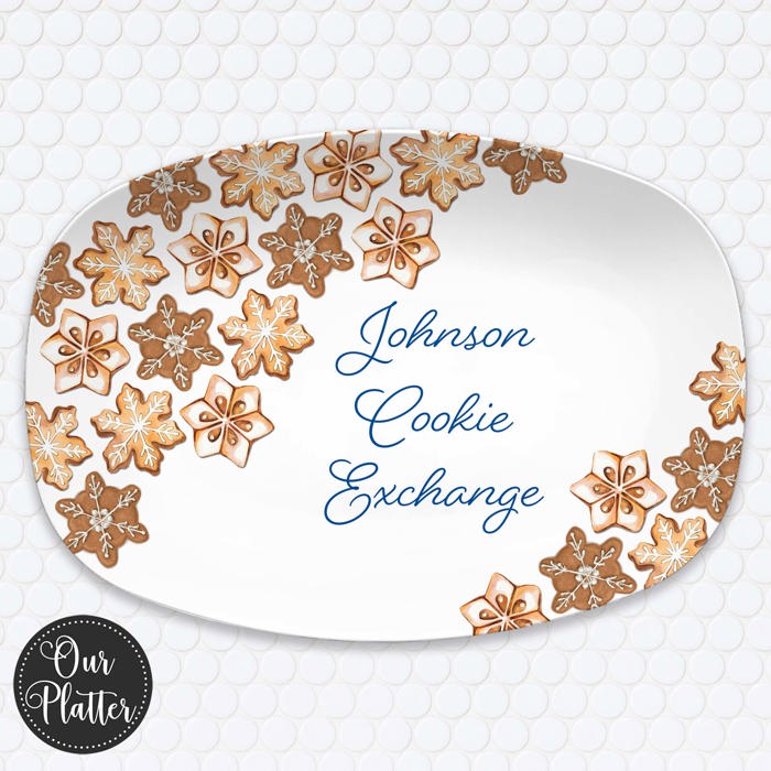 Personalized Cookie Platter | Custom  Family Christmas Plate | Holiday Baking Gift | Snowflake Sugar Cookie Design