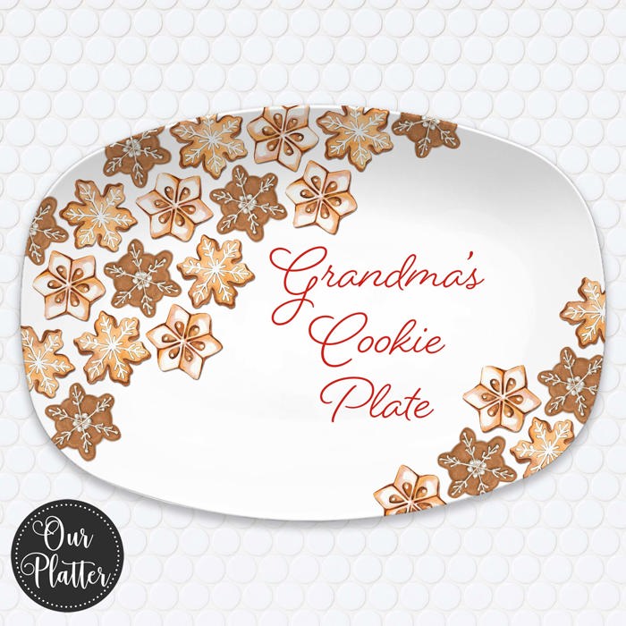 Personalized Cookie Platter | Custom  Family Christmas Plate | Holiday Baking Gift | Snowflake Sugar Cookie Design