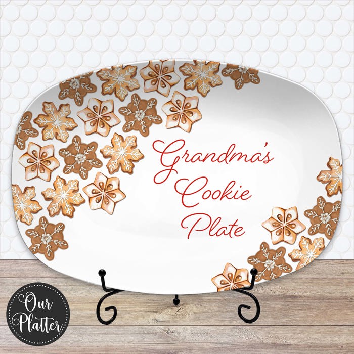 Personalized Cookie Platter | Custom  Family Christmas Plate | Holiday Baking Gift | Snowflake Sugar Cookie Design