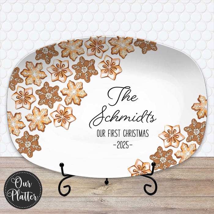 Personalized Cookie Platter | Custom  Family Christmas Plate | Holiday Baking Gift | Snowflake Sugar Cookie Design