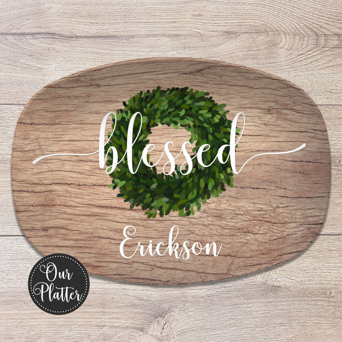 Personalized Family Platter – Custom Holiday Serving Tray, Boxwood Berry Design, Dishwasher Safe Kitchen Gift