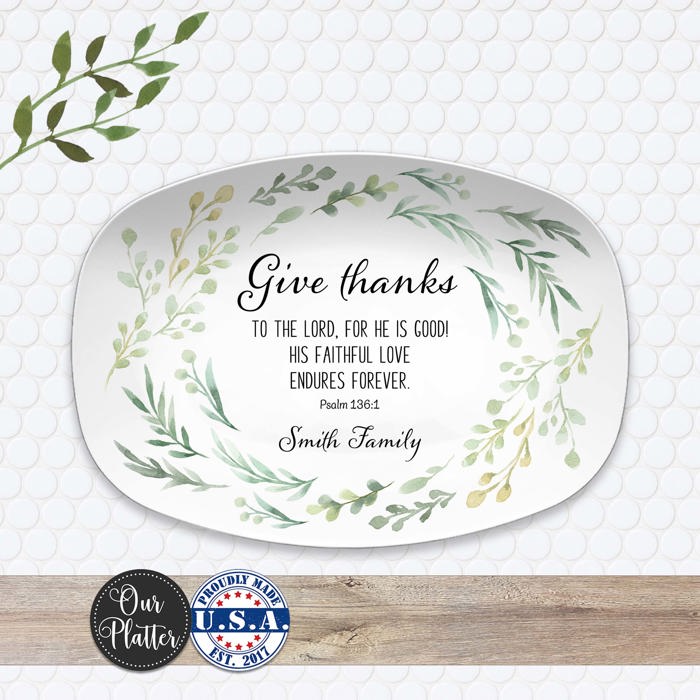Personalized Give Thanks Platter | Custom Scripture Serving Tray |  Family Dinner Prayer | Faith Gift for Any Season