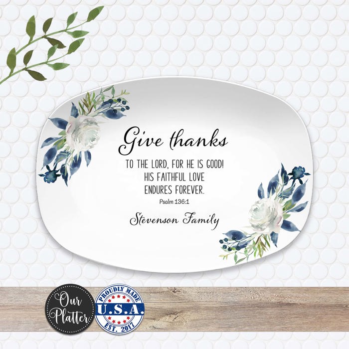 Personalized Give Thanks Platter | Custom Scripture Serving Tray |  Family Dinner Prayer | Faith Gift for Any Season