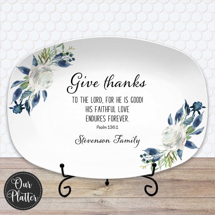 Personalized Give Thanks Platter | Custom Scripture Serving Tray |  Family Dinner Prayer | Faith Gift for Any Season