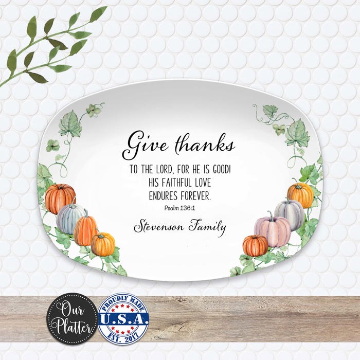 Personalized Give Thanks Platter | Custom Scripture Serving Tray |  Family Dinner Prayer | Faith Gift for Any Season