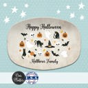  Halloween Personalized Serving Platter | Custom Fall Hosting Decor | Bats, Ghosts, Jack-O-Lantern, Black Cat & Skulls