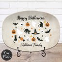  Halloween Personalized Serving Platter | Custom Fall Hosting Decor | Bats, Ghosts, Jack-O-Lantern, Black Cat & Skulls