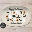  Halloween Personalized Serving Platter | Custom Fall Hosting Decor | Bats, Ghosts, Jack-O-Lantern, Black Cat & Skulls