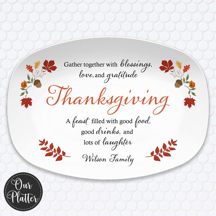 Personalized Thanksgiving Platter | Custom Fall Serving Tray | Family Gathering Dish | Autumn Table Decor | Gratitude & Blessings Gift