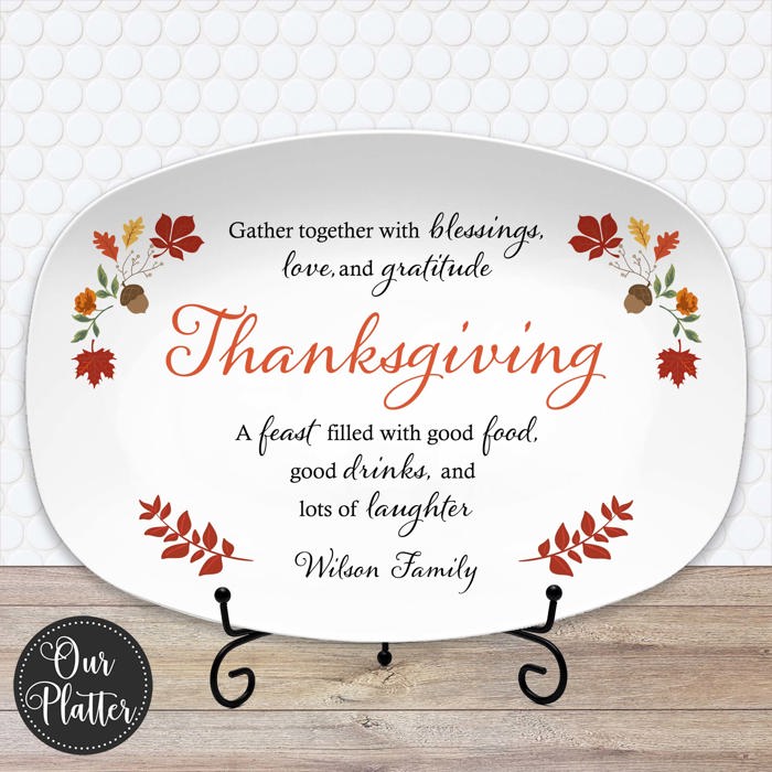 Personalized Thanksgiving Platter | Custom Fall Serving Tray | Family Gathering Dish | Autumn Table Decor | Gratitude & Blessings Gift