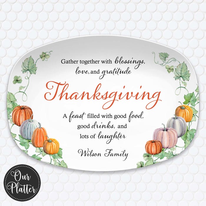 Personalized Thanksgiving Platter | Custom Fall Serving Tray | Family Gathering Dish | Autumn Table Decor | Gratitude & Blessings Gift