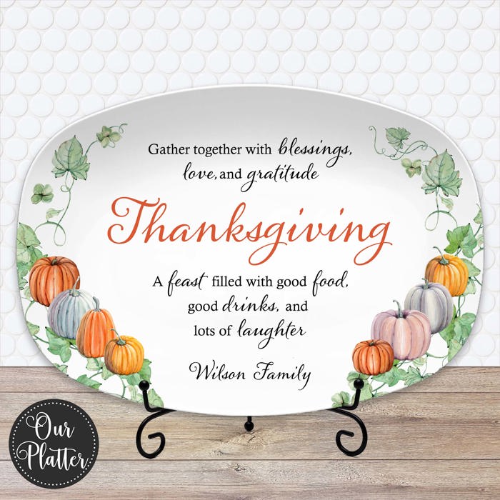 Personalized Thanksgiving Platter | Custom Fall Serving Tray | Family Gathering Dish | Autumn Table Decor | Gratitude & Blessings Gift