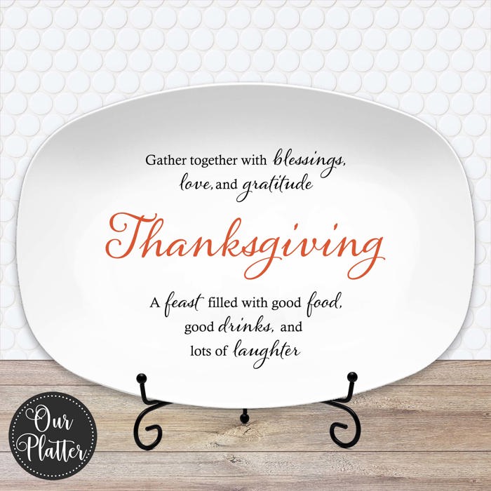 Personalized Thanksgiving Platter | Custom Fall Serving Tray | Family Gathering Dish | Autumn Table Decor | Gratitude & Blessings Gift