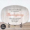 Platter + Plate Stand White Wood Personalized Thanksgiving Platter | Custom Fall Serving Tray | Family Gathering Dish | Autumn Table Decor | Gratitude & Blessings Gift